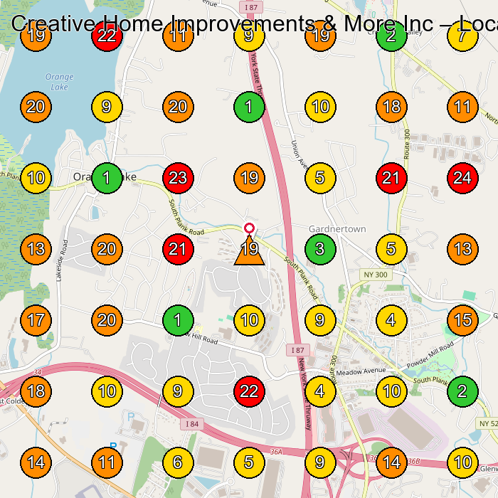 Creative Home Improvements & More Inc General Contractor GeoGrid ranking map for Newburgh NY